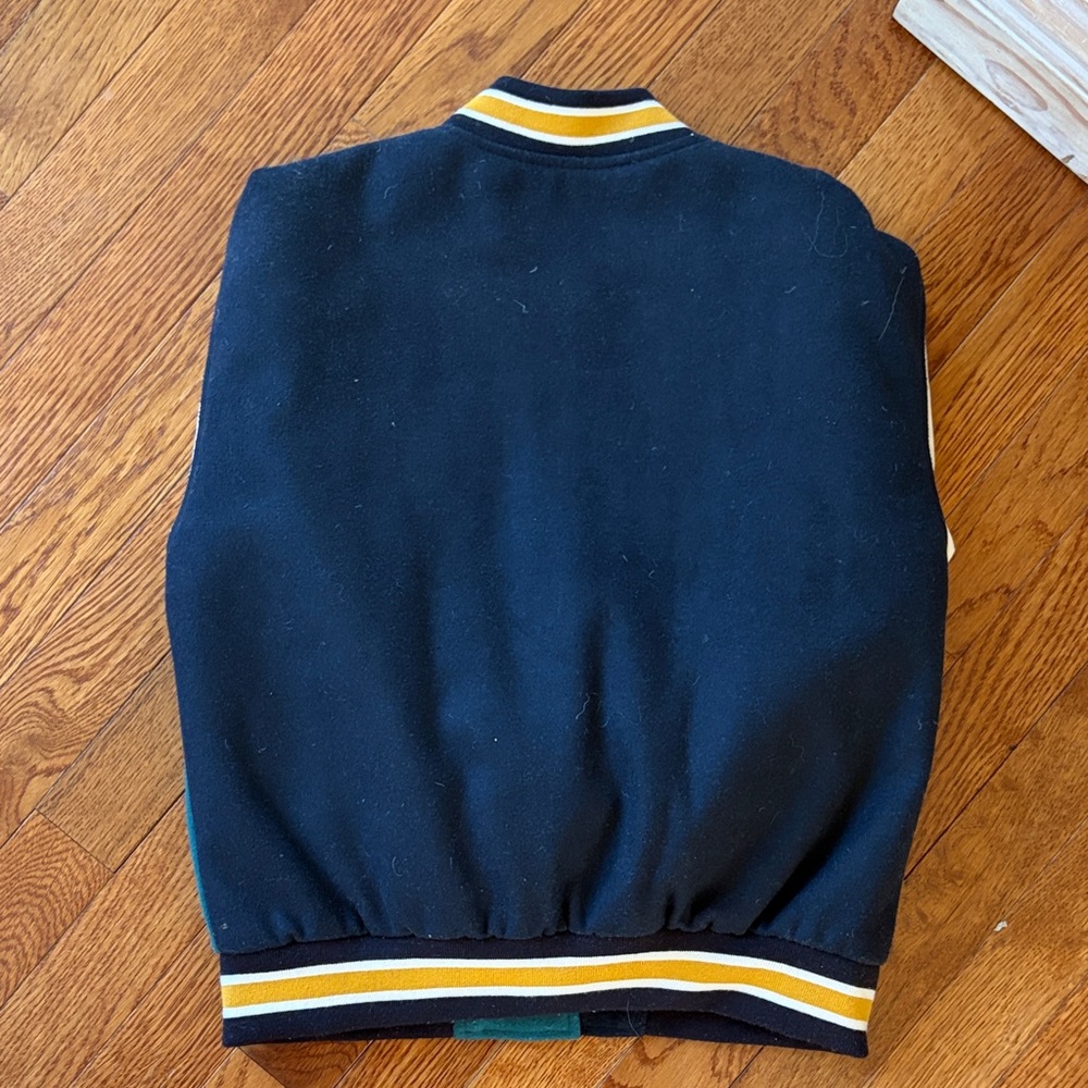 Zara Navy, Green & White Colorblock Letterman Jacket - Picture 5 of 6